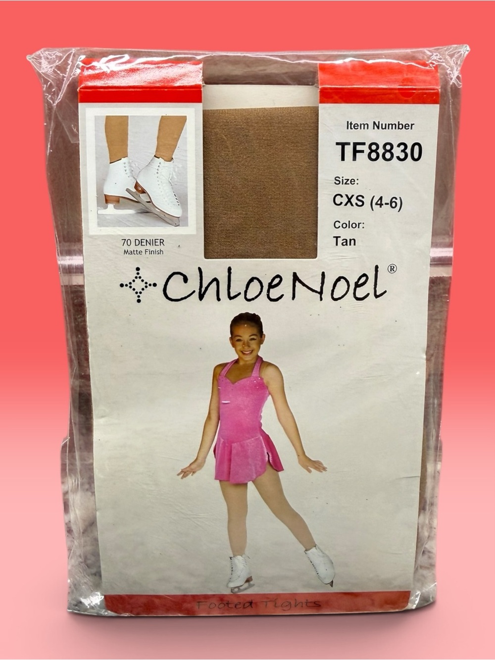 Girls ChloeNoel Footed Skating Tights Tan CXS (6-8) Model/MPN TF8830 70 Denier